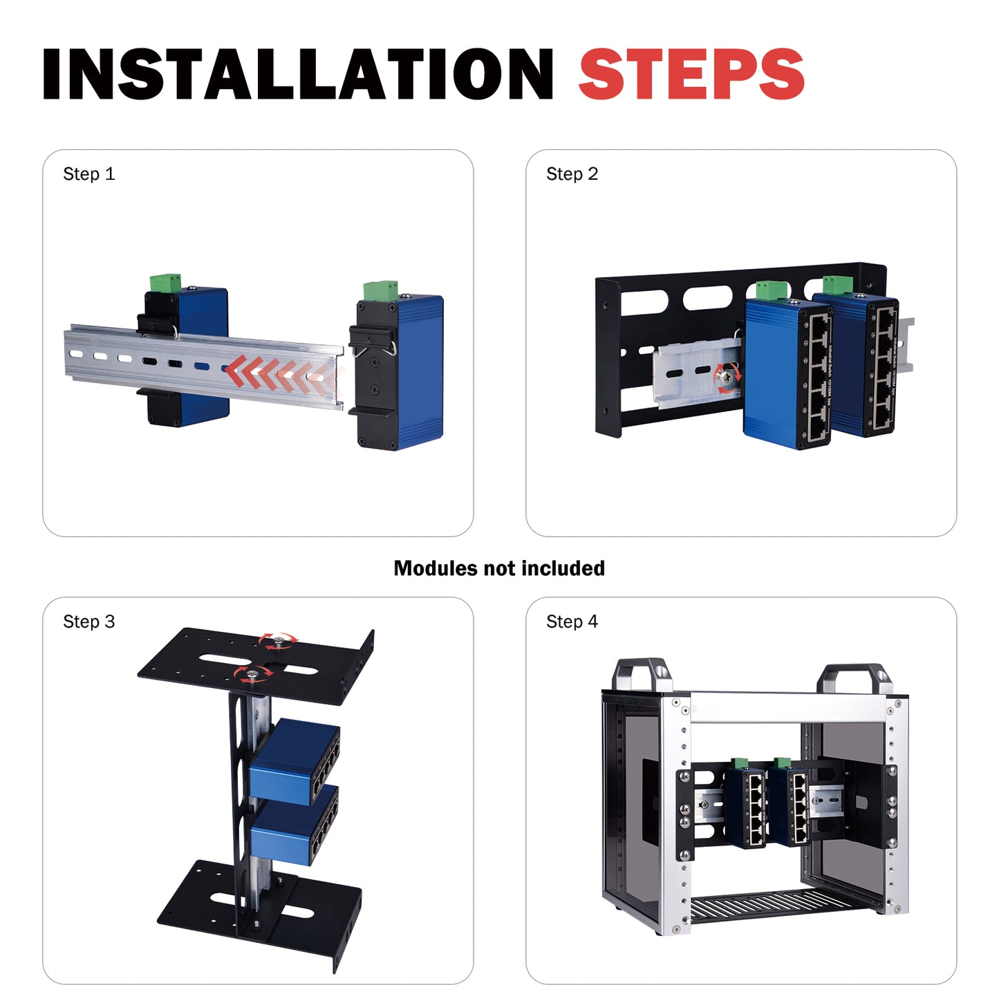 DeskPi RackMate 2U DIN Rail Mount, Adjustable Depth 10 inch Chassis Bracket for 35mm Din-Rail Mounted Device Switch Media Converter