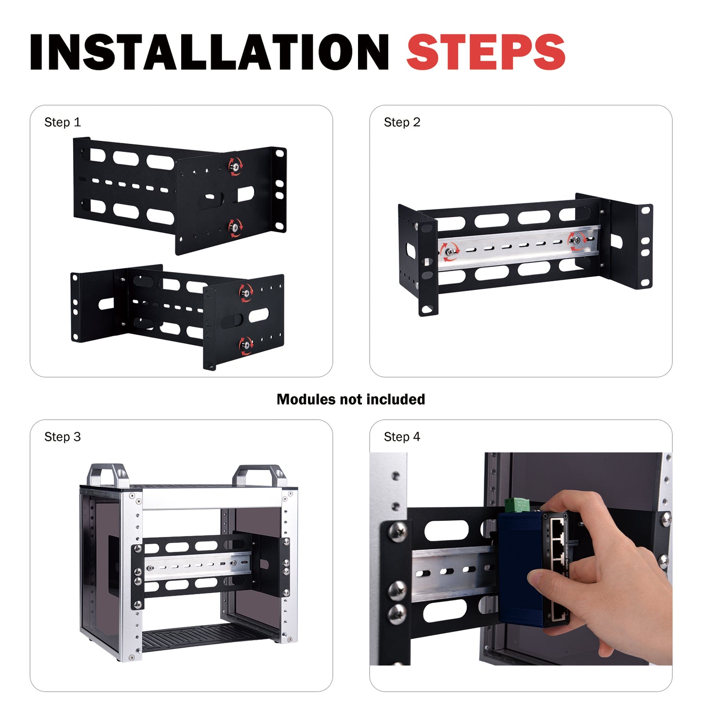 DeskPi RackMate 2U DIN Rail Mount, Adjustable Depth 10 inch Chassis Bracket for 35mm Din-Rail Mounted Device Switch Media Converter