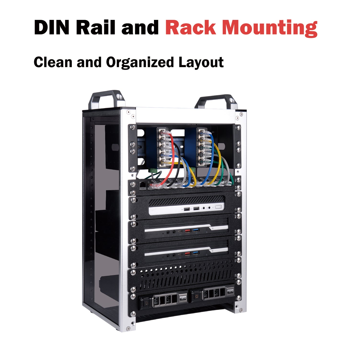 DeskPi RackMate 2U DIN Rail Mount, Adjustable Depth 10 inch Chassis Bracket for 35mm Din-Rail Mounted Device Switch Media Converter