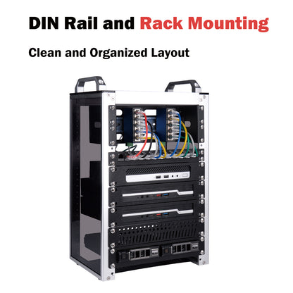 DeskPi RackMate 2U DIN Rail Mount, Adjustable Depth 10 inch Chassis Bracket for 35mm Din-Rail Mounted Device Switch Media Converter