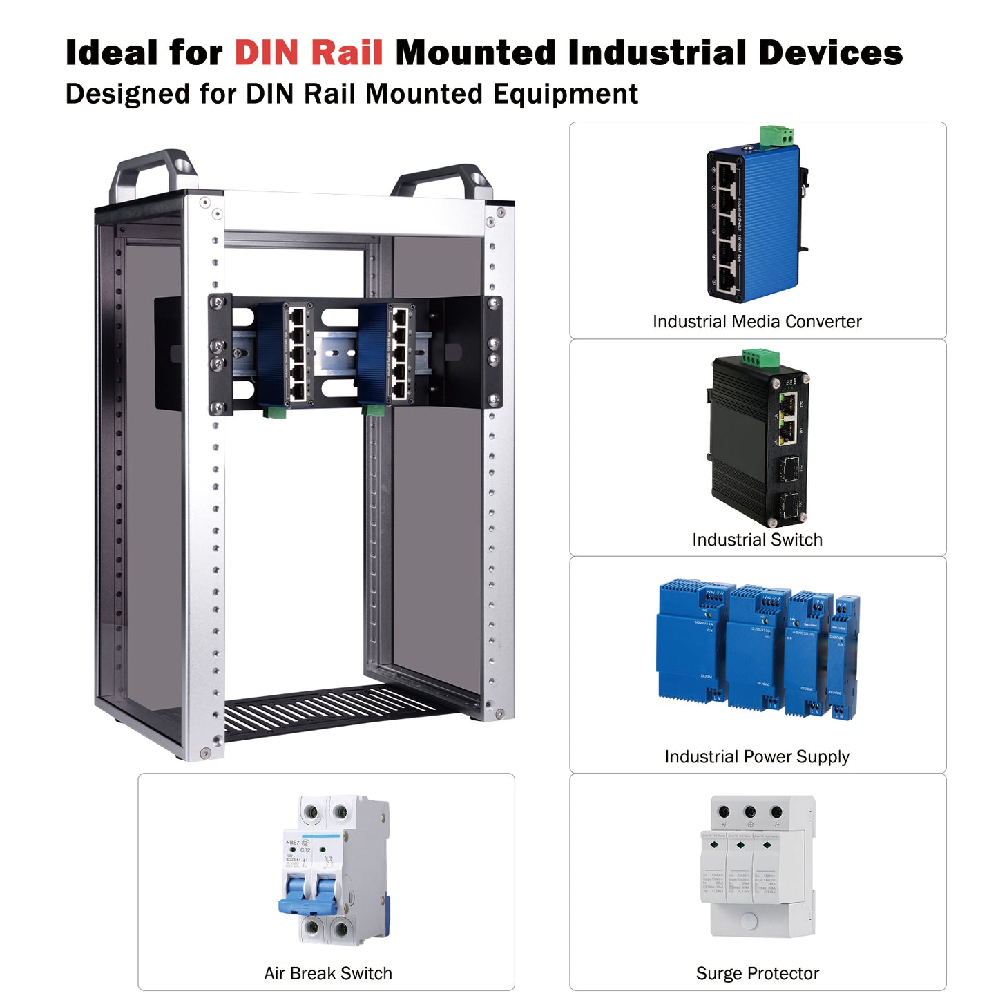 DeskPi RackMate 2U DIN Rail Mount, Adjustable Depth 10 inch Chassis Bracket for 35mm Din-Rail Mounted Device Switch Media Converter