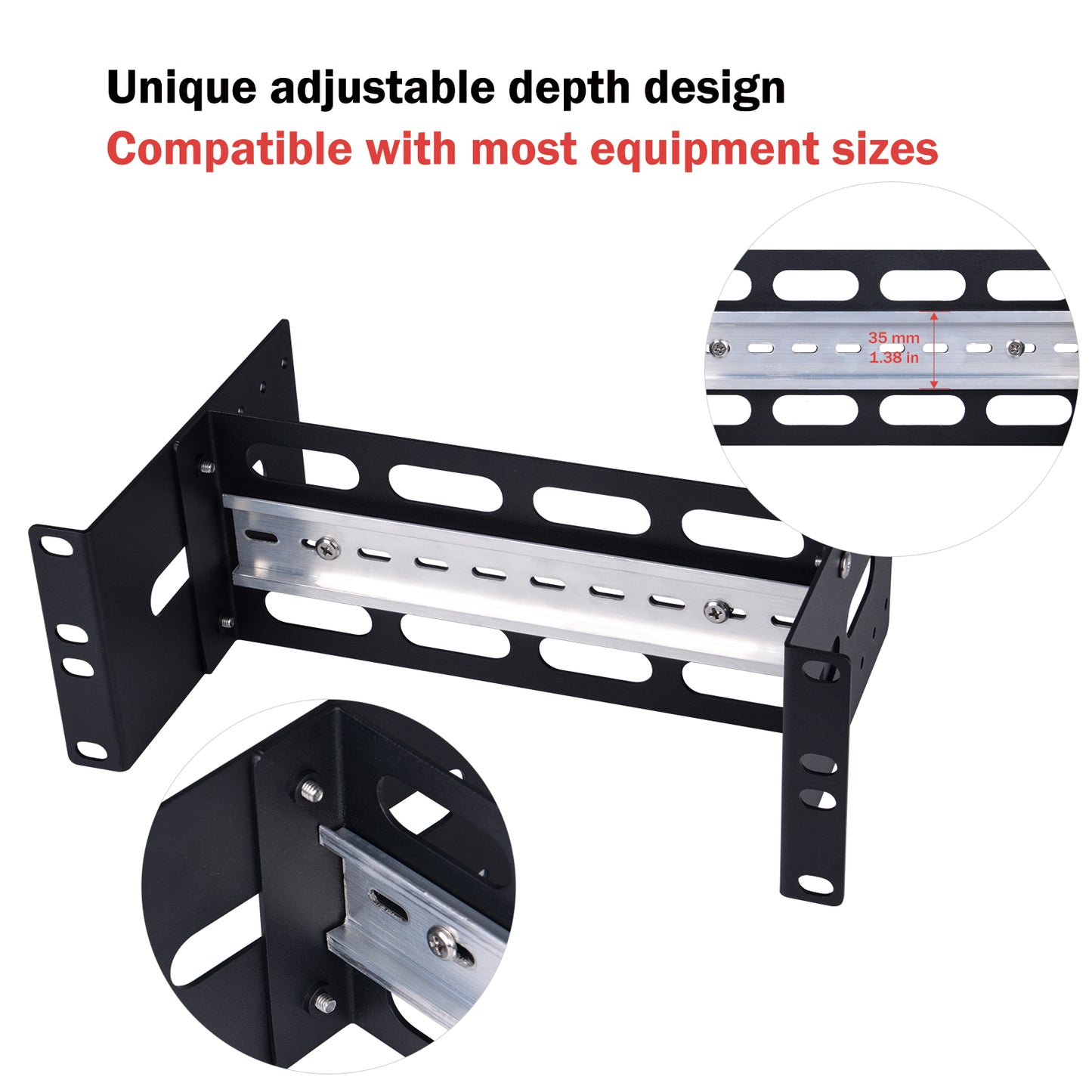 DeskPi RackMate 2U DIN Rail Mount, Adjustable Depth 10 inch Chassis Bracket for 35mm Din-Rail Mounted Device Switch Media Converter