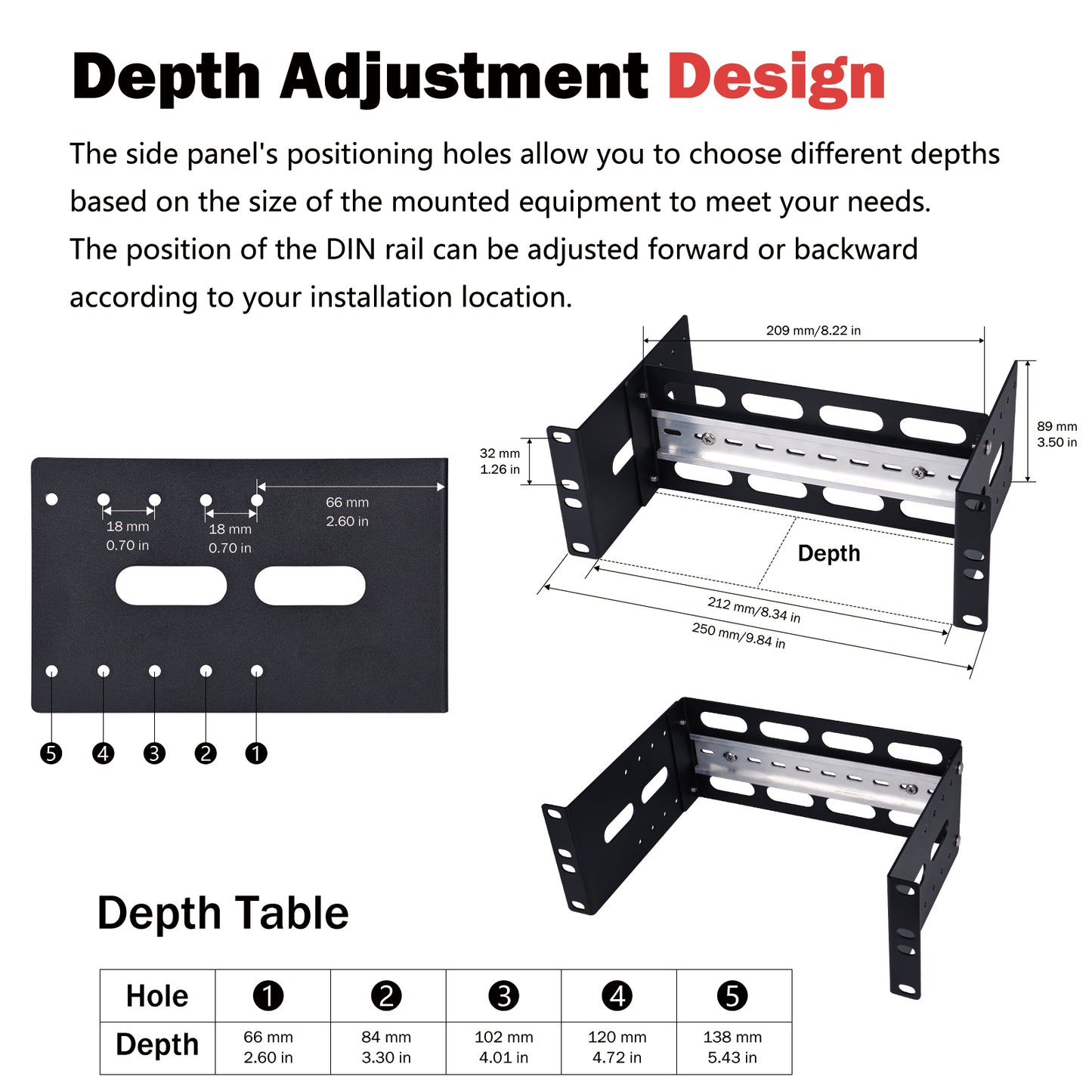 DeskPi RackMate 2U DIN Rail Mount, Adjustable Depth 10 inch Chassis Bracket for 35mm Din-Rail Mounted Device Switch Media Converter