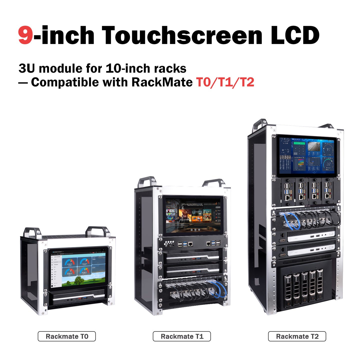 DeskPi 9 Inch 1280X720 TFT LCD Touch Screen 10 inch 3U Rack Mount Display for DeskPi RackMate T0/T1/T2 Server Cabinets