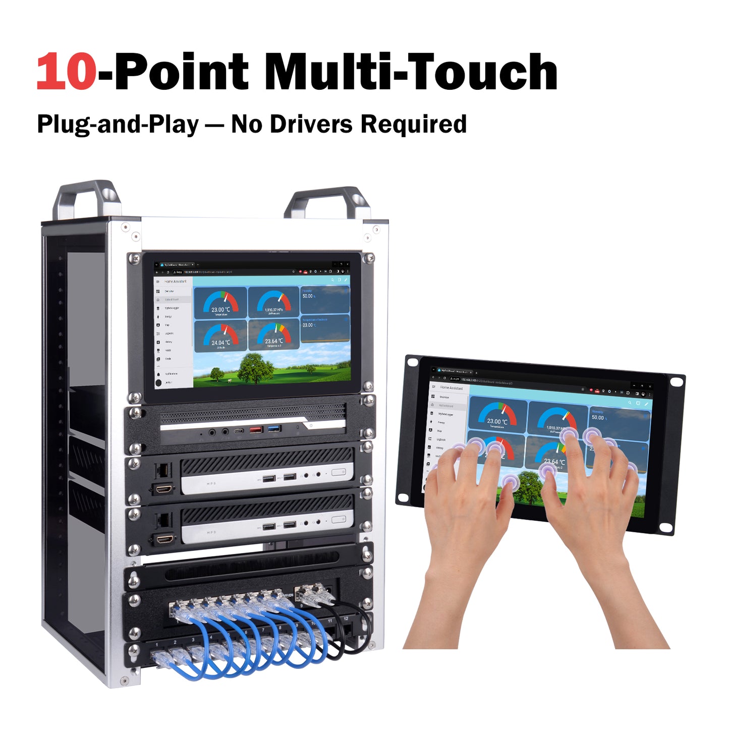 DeskPi 9 Inch 1280X720 TFT LCD Touch Screen 10 inch 3U Rack Mount Display for DeskPi RackMate T0/T1/T2 Server Cabinets