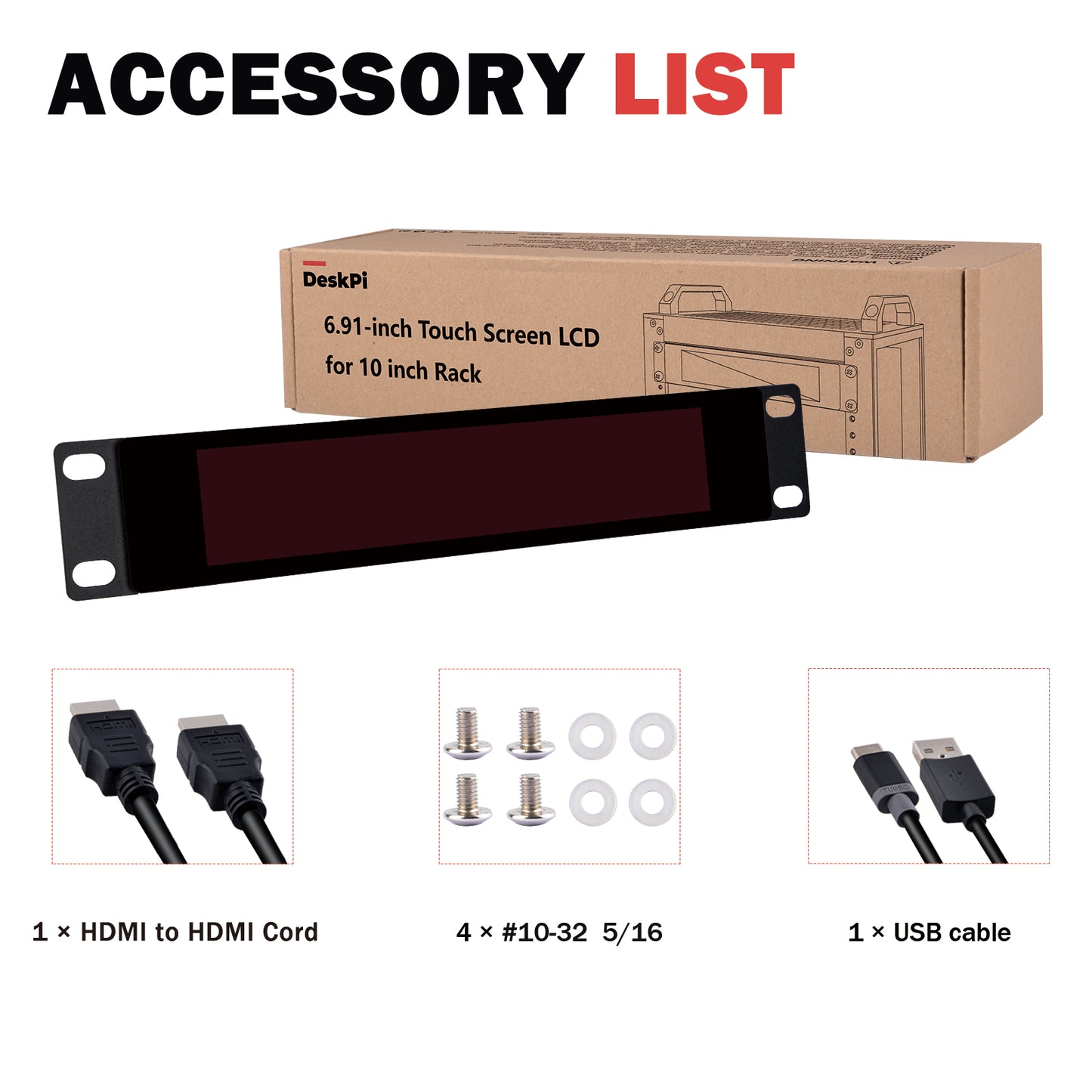 DeskPi 6.91-inch Touch Screen 1424X280 TFT LCD Display 10 inch 1U Rackmount Monitor for DeskPi RackMate T0/T1/T2 Server Cabinets