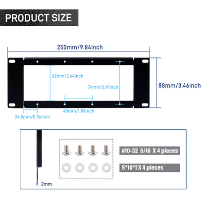 DeskPi Rackmate Accessories 10 inch 2U Rack Mount For DIY Project, supports Installation of T0/T1/T2