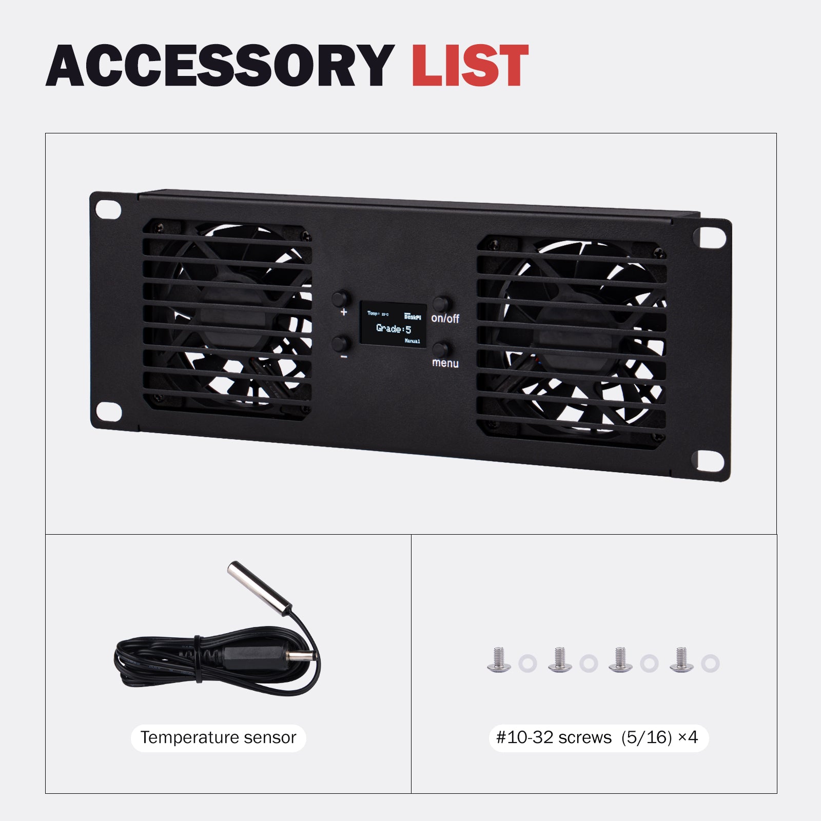 HIGH POWER FAN UNIT & BATTERY×２ セット DeskPi RackMate Accessories 10-Inch 2U Dual Cooling Fan Panel for