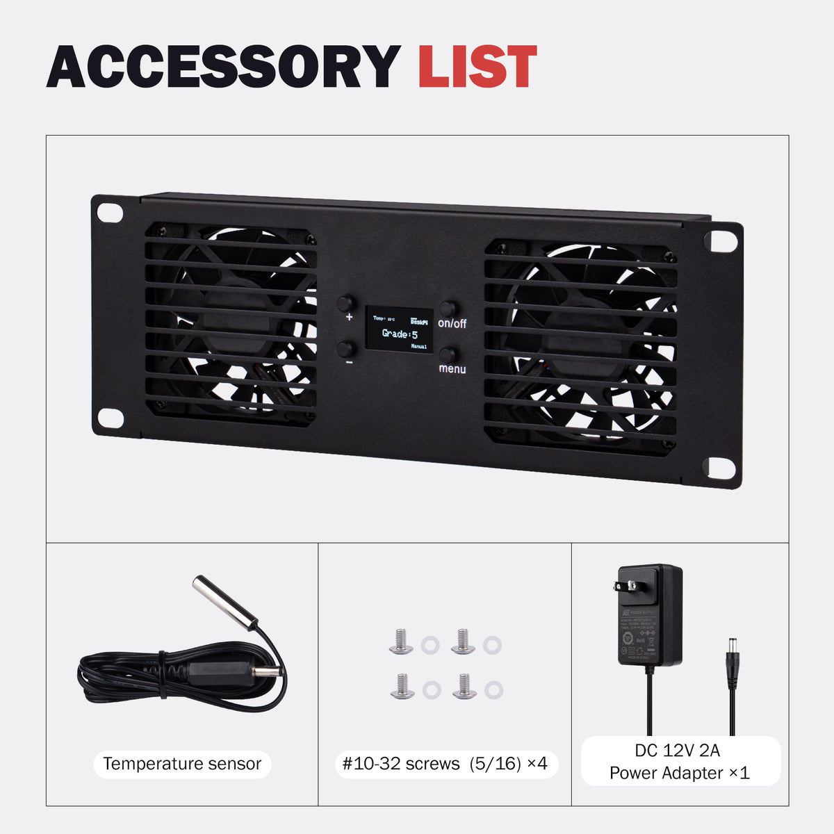DeskPi RackMate Accessories 10-Inch 2U Dual Cooling Fan Panel for T0/T0-Plus / T1 /T1-Plus / T2 / TL1 Server Cabinets
