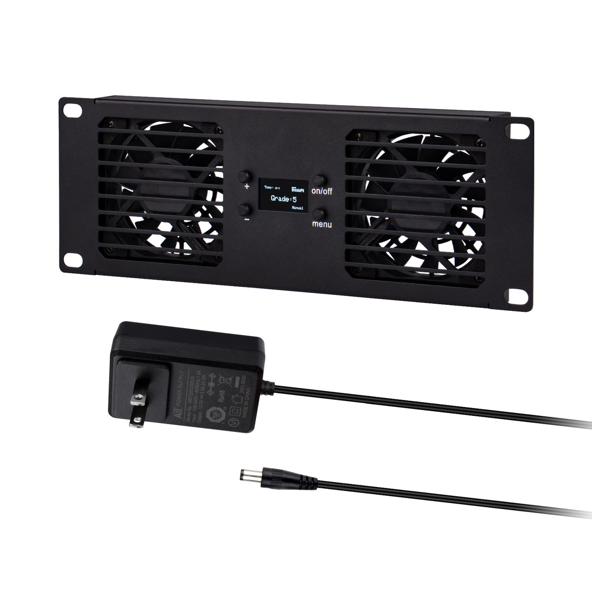 DeskPi RackMate Accessories 10-Inch 2U Dual Cooling Fan Panel for T0/T0-Plus / T1 /T1-Plus / T2 / TL1 Server Cabinets