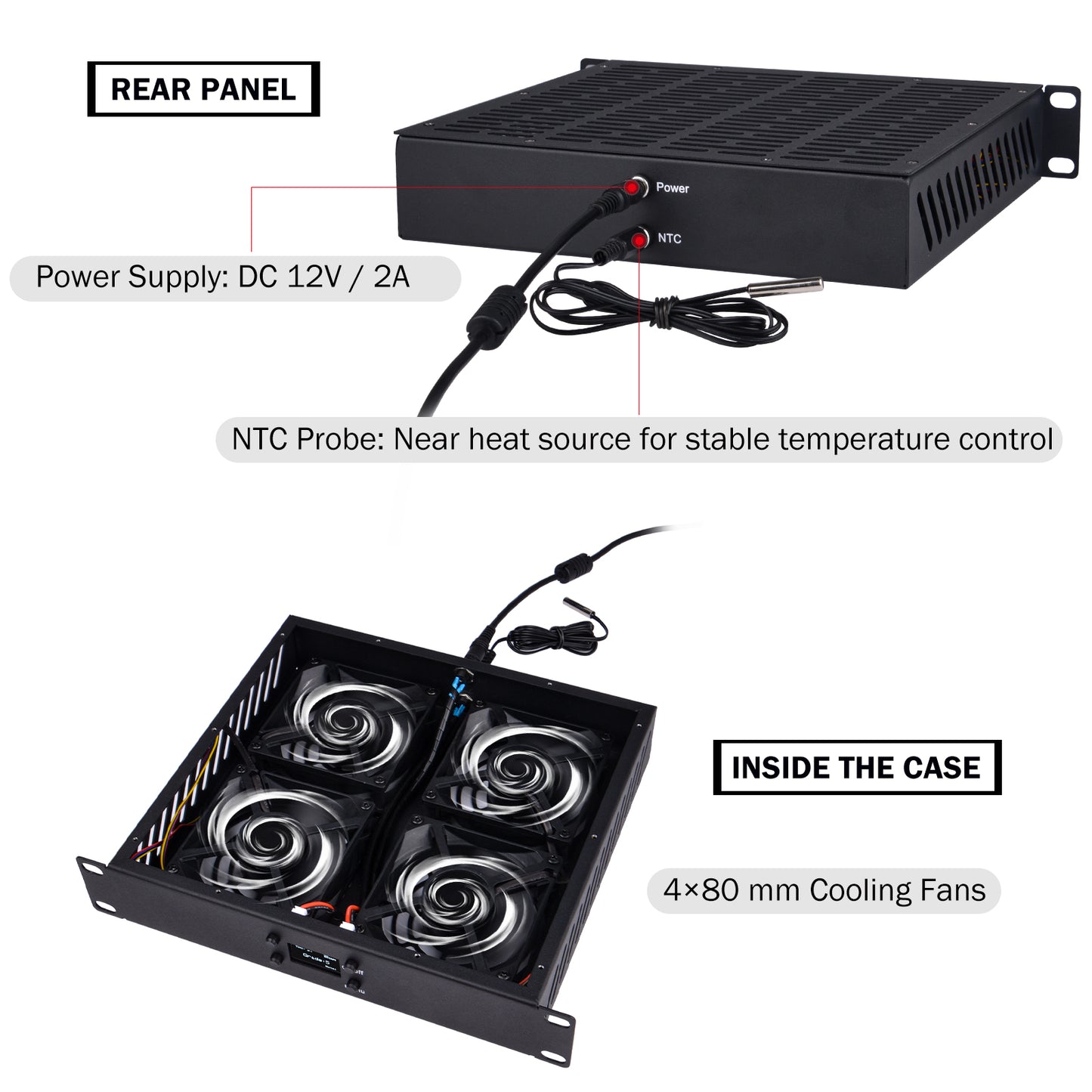 DeskPi RackMate Accessories 10-Inch 1U Quad Cooling Fan Panel
