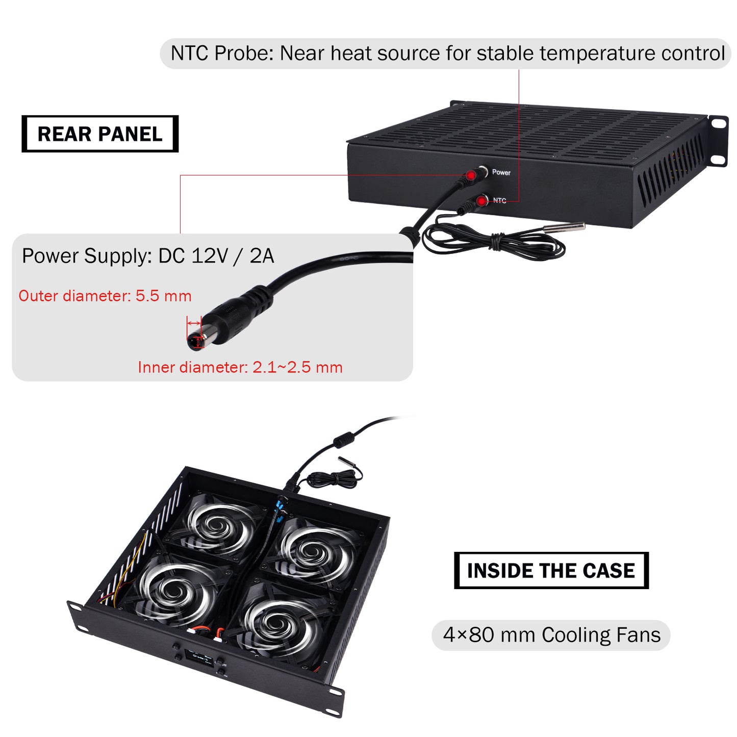 DeskPi RackMate Accessories 10-Inch 1U Quad Cooling Fan Panel