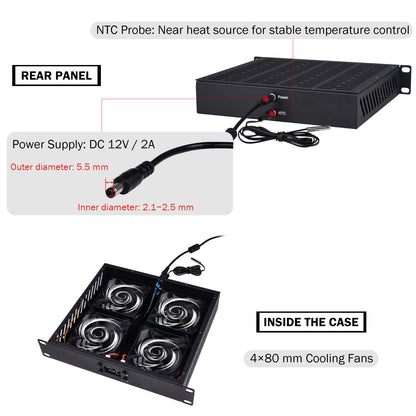 DeskPi RackMate Accessories 10-Inch 1U Quad Cooling Fan Panel