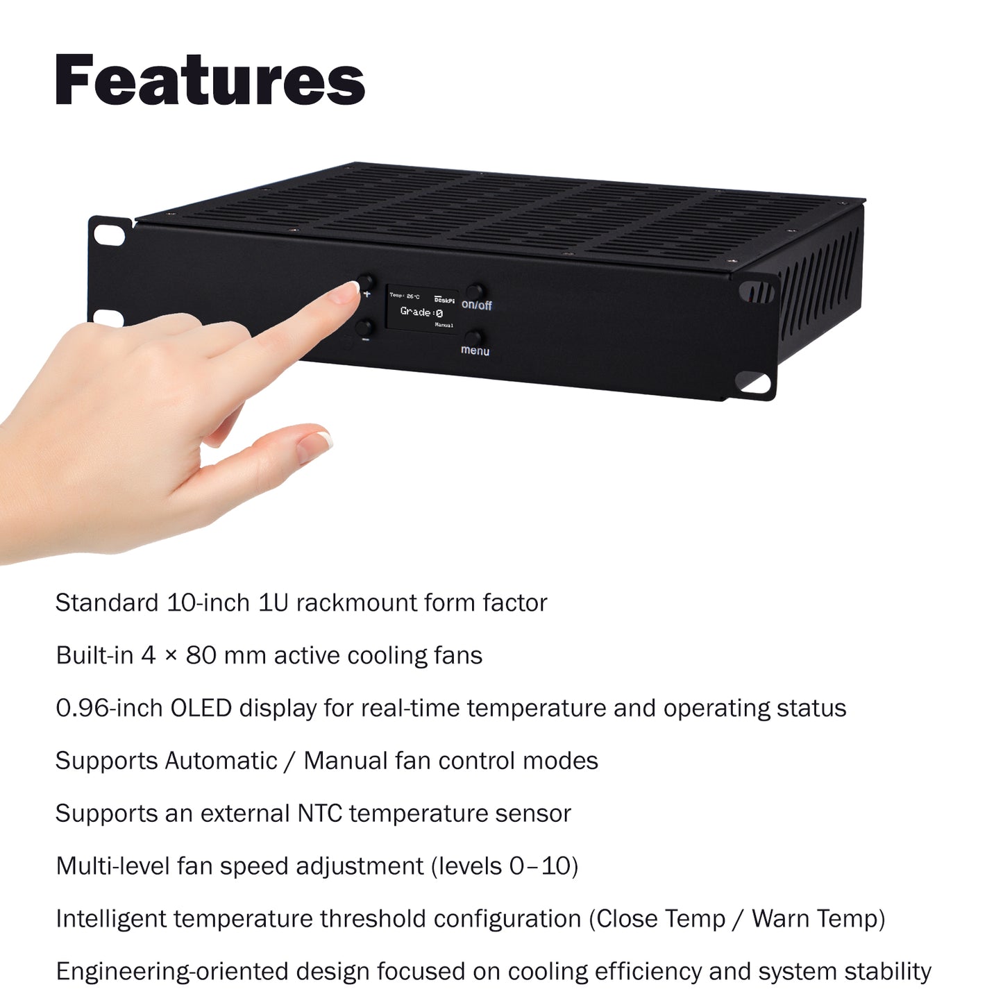 DeskPi RackMate Accessories 10-Inch 1U Quad Cooling Fan Panel