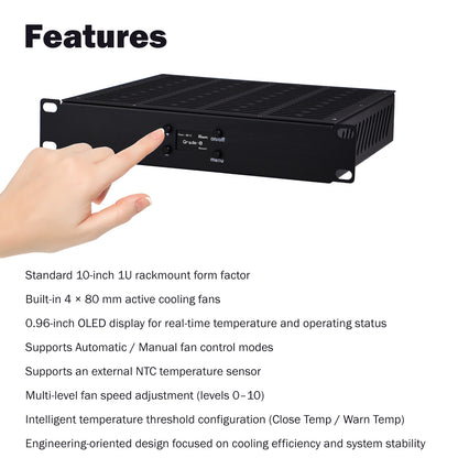 DeskPi RackMate Accessories 10-Inch 1U Quad Cooling Fan Panel