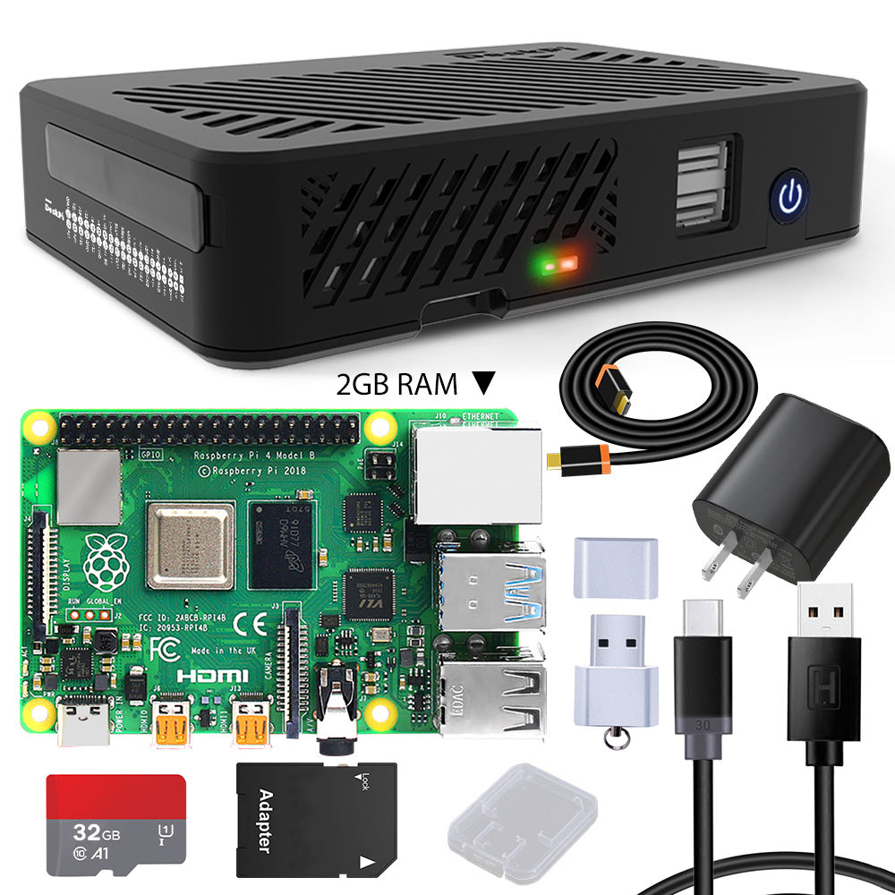 DeskPi Lite for Raspberry Pi 4, With Power Button/ Heatsink with PWM Fan/ Dual Full-Size HDMI/Extra Two USB Port