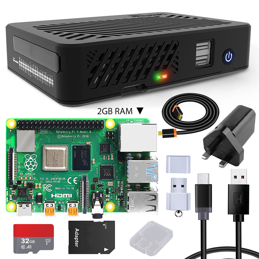 DeskPi Lite for Raspberry Pi 4, With Power Button/ Heatsink with PWM Fan/ Dual Full-Size HDMI/Extra Two USB Port