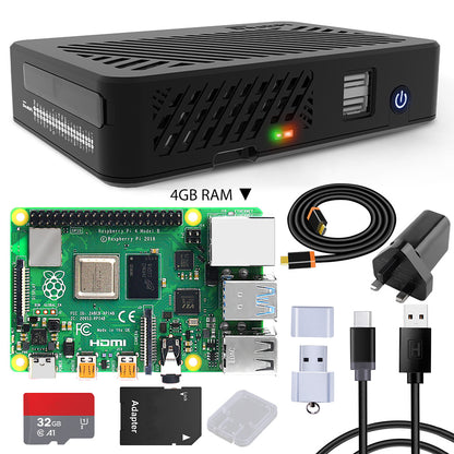 DeskPi Lite Case Full Kit with Raspberry Pi 4 Board - 4GB RAM / Q3 Power Supply / 32GB Card / USB Card Reader