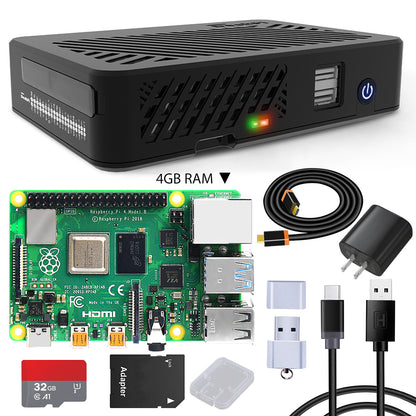 DeskPi Lite Case Full Kit with Raspberry Pi 4 Board - 4GB RAM / Q3 Power Supply / 32GB Card / USB Card Reader