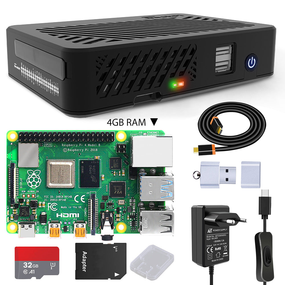 DeskPi Lite for Raspberry Pi 4, With Power Button/ Heatsink with PWM Fan/ Dual Full-Size HDMI/Extra Two USB Port