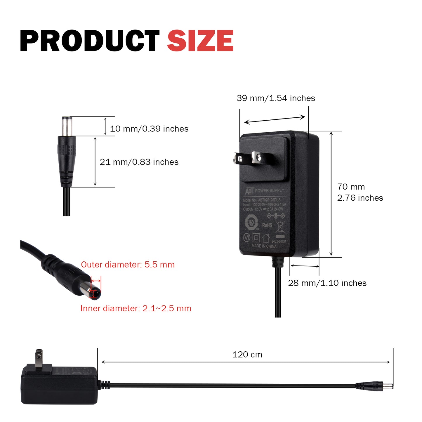 DeskPi DC 12V 2A  Power Supply Wall-mount Switching Power Adapter