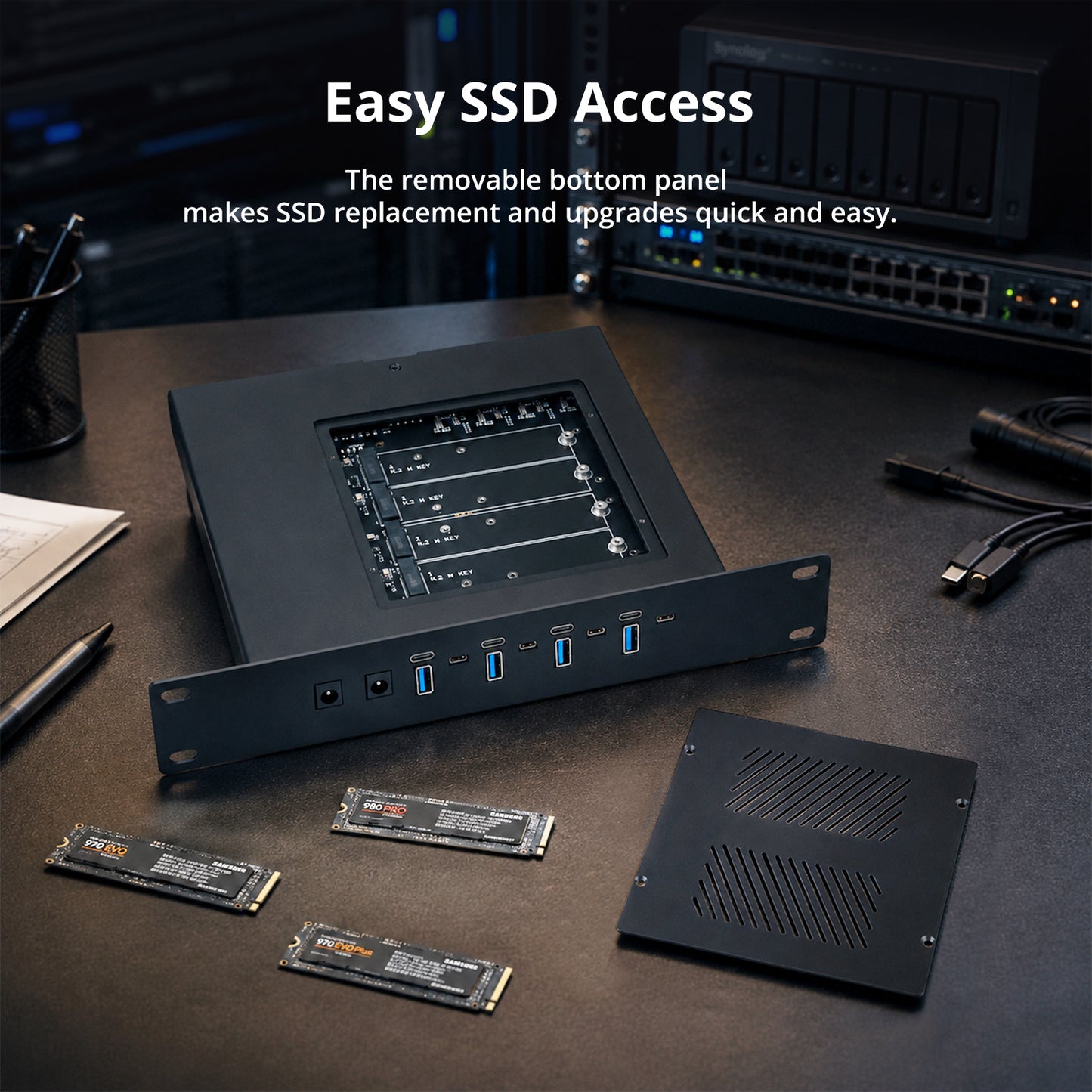 DeskPi Metal Case for Super4C Raspberry Pi CM5 Cluster Mini-ITX Board, with Front I/O & Easy SSD Upgrade (Only Case)