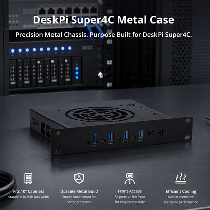 DeskPi Metal Case for Super4C Raspberry Pi CM5 Cluster Mini-ITX Board, with Front I/O & Easy SSD Upgrade (Only Case)