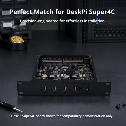 DeskPi Metal Case for Super4C Raspberry Pi CM5 Cluster Mini-ITX Board, with Front I/O & Easy SSD Upgrade (Only Case)