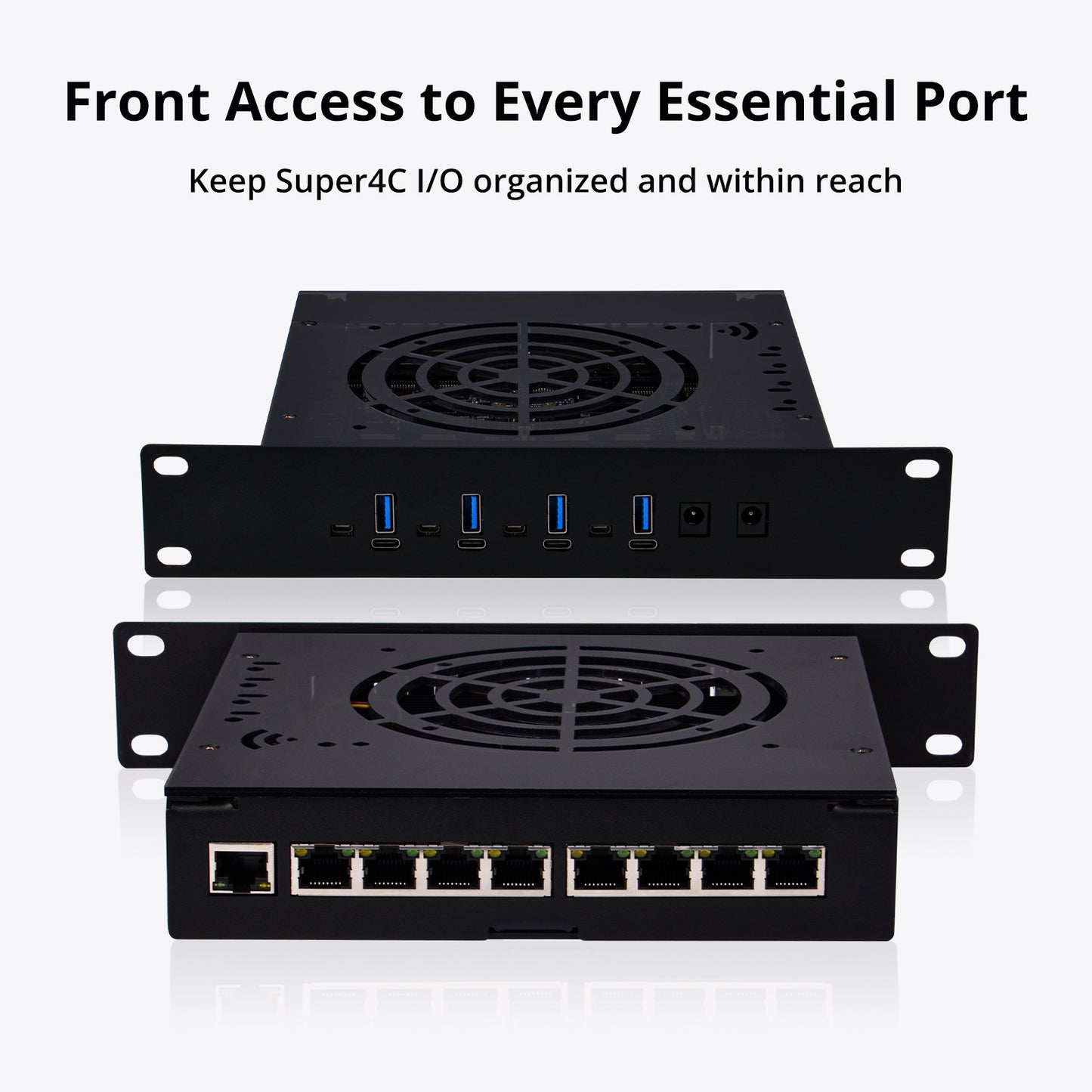 DeskPi Metal Case for Super4C Raspberry Pi CM5 Cluster Mini-ITX Board, with Front I/O & Easy SSD Upgrade (Only Case)
