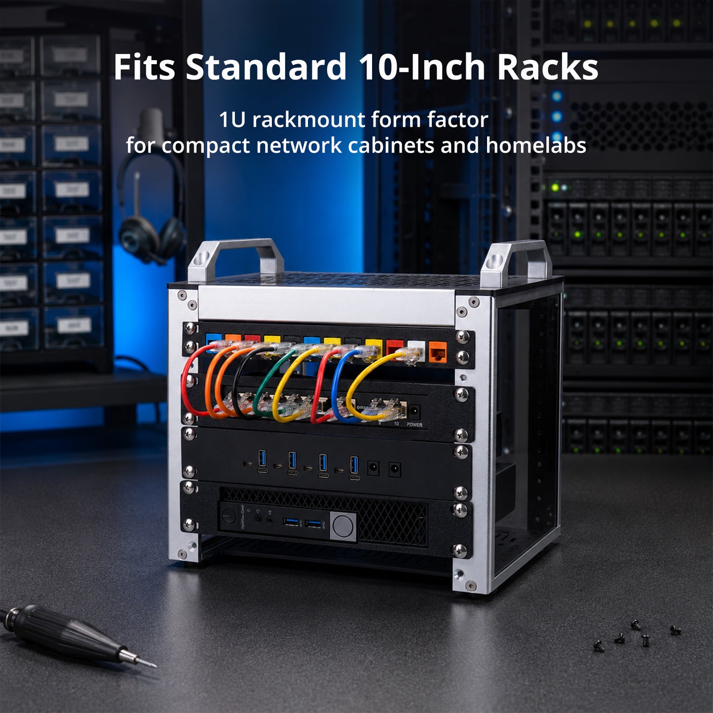 DeskPi Metal Case for Super4C Raspberry Pi CM5 Cluster Mini-ITX Board, with Front I/O & Easy SSD Upgrade (Only Case)