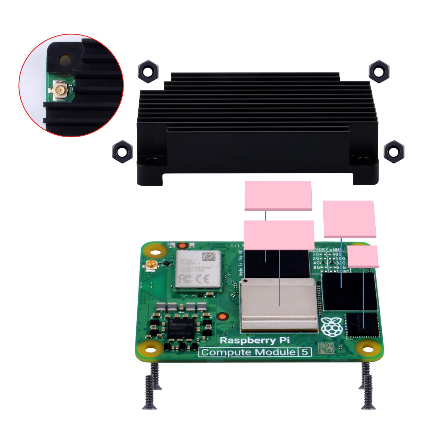 DeskPi Aluminum CNC Heatsink For Raspberry Pi CM5 Module without Cooling Fan