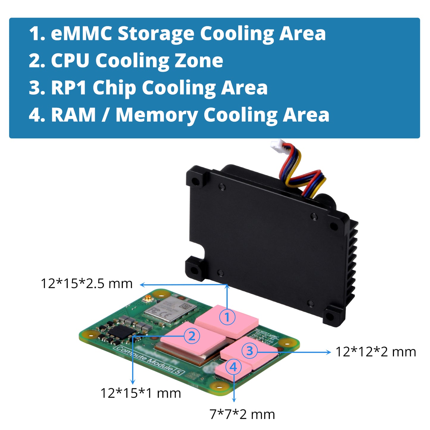 DeskPi Aluminum Alloy CNC Heatsink with Fan for Raspberry Pi CM5, Active Cooling for Raspberry Pi Compute Module 5