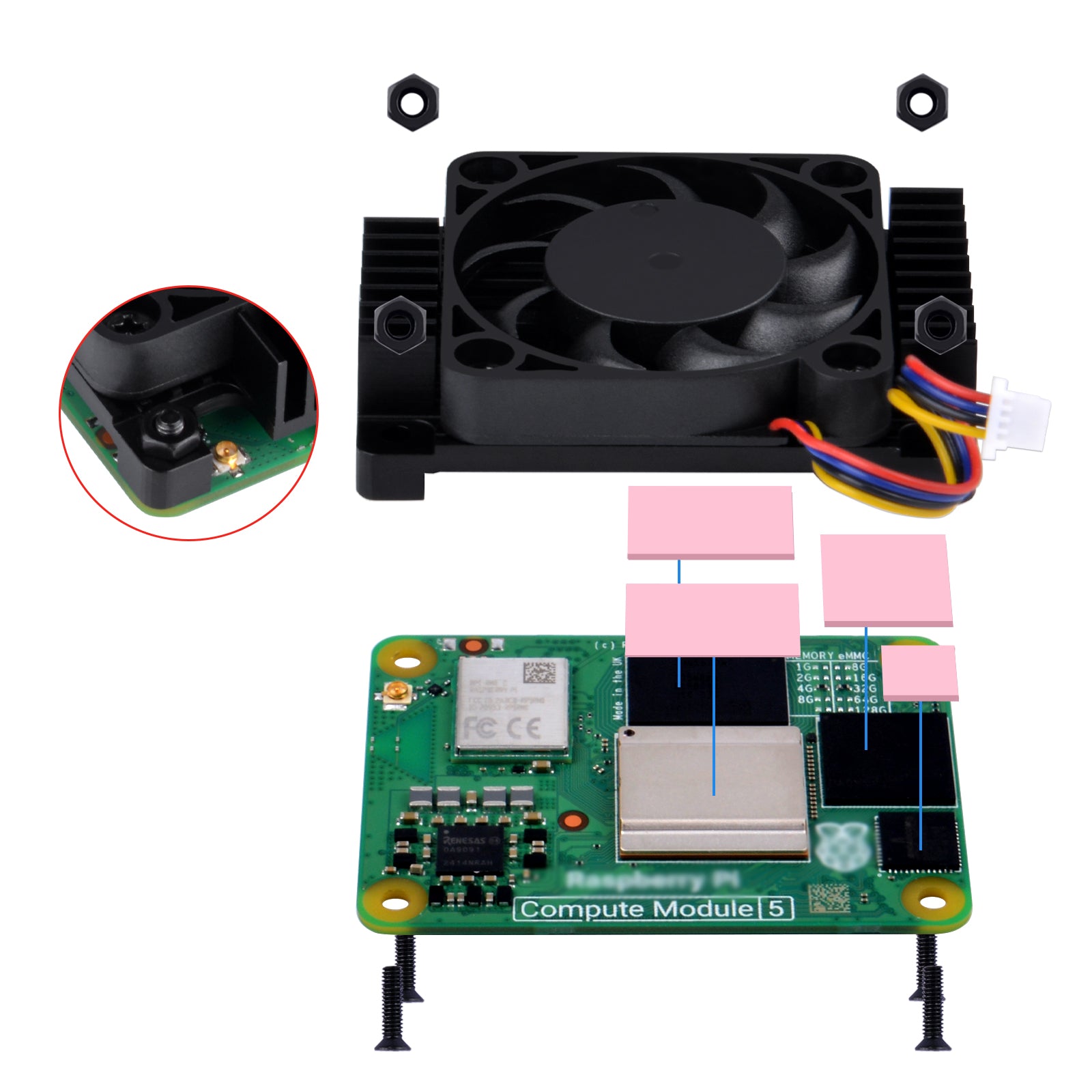 Raspberry Pi Compute Module 5 冷却ファン付き DeskPi Aluminum Alloy CNC Heatsink with Fan for Raspberry Pi CM5