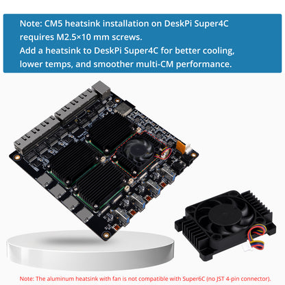 DeskPi Aluminum Alloy CNC Heatsink with Fan for Raspberry Pi CM5, Active Cooling for Raspberry Pi Compute Module 5
