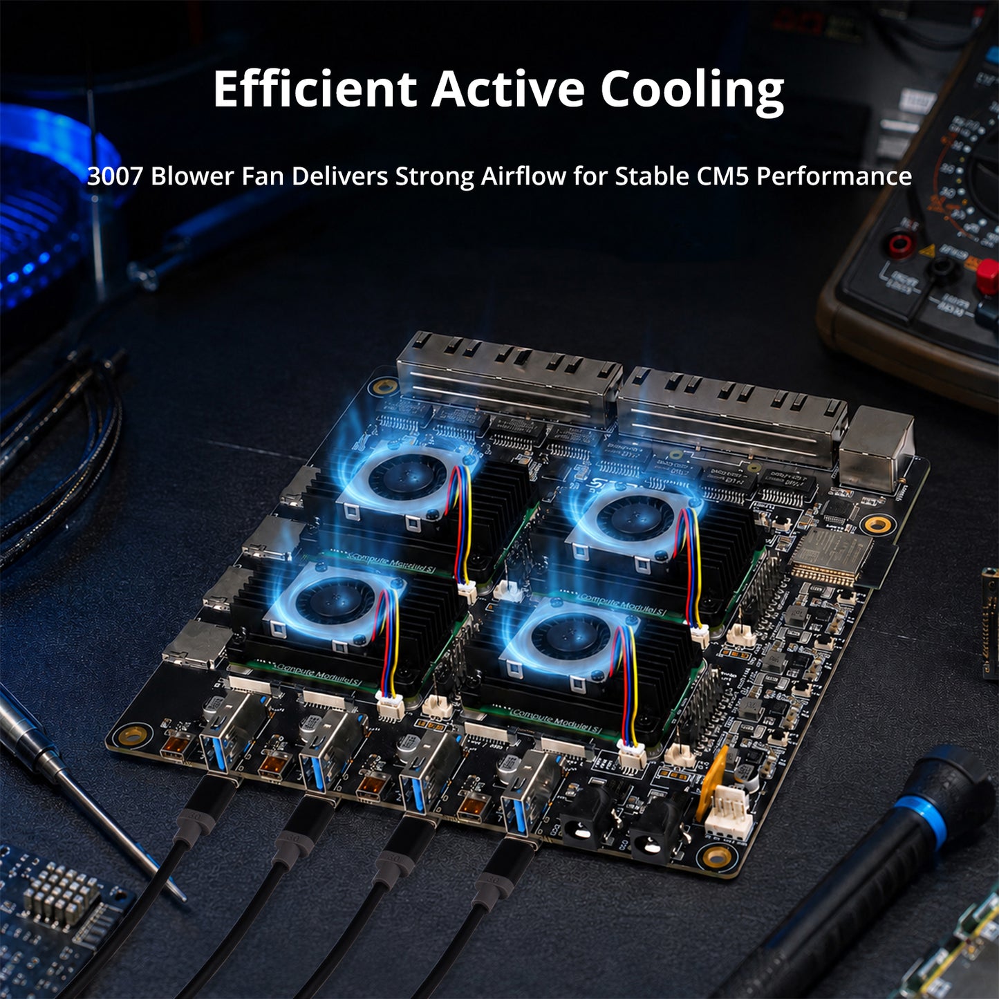 DeskPi Aluminum Alloy Heatsink with 3007 Blower Fan for Raspberry Pi CM5, Dual Cooling for Raspberry Pi Compute Module 5