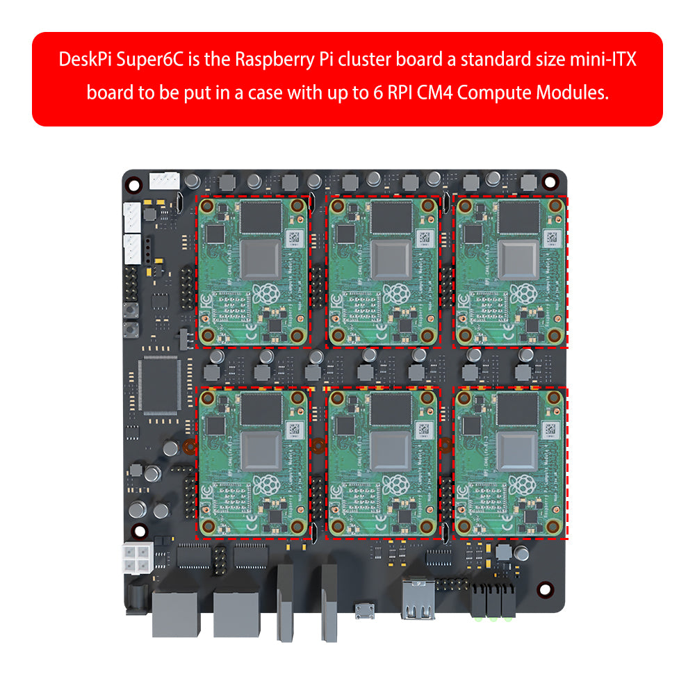 DeskPi Super6C Raspberry Pi CM5/CM4 Cluster Mini-ITX board 6 RPI CM4 supported, Power Supply Included