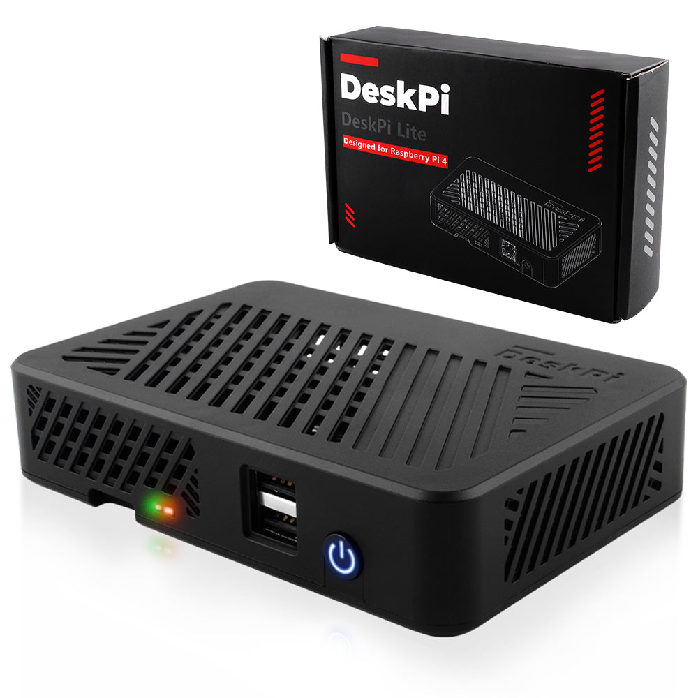 DeskPi Lite for Raspberry Pi 4, With Power Button/ Heatsink with PWM Fan/ Dual Full-Size HDMI/Extra Two USB Port