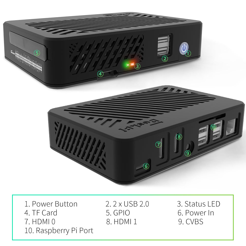 DeskPi Lite for Raspberry Pi 4, With Power Button/ Heatsink with PWM Fan/ Dual Full-Size HDMI/Extra Two USB Port