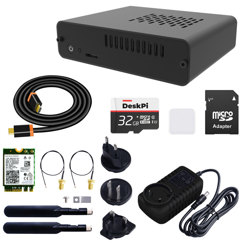 DeskPi Nano Kit with Cooling Fan Heatsink & AC8265 Wireless NIC Module & 5db Antennas & 32GB Card & 4K HDMI Cable