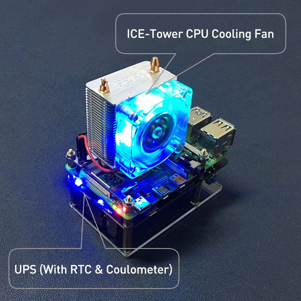 52PI ICE-Tower CPU RGB LED Light Cooling Fan V2.0 for Raspberry Pi 4 B / 3B+