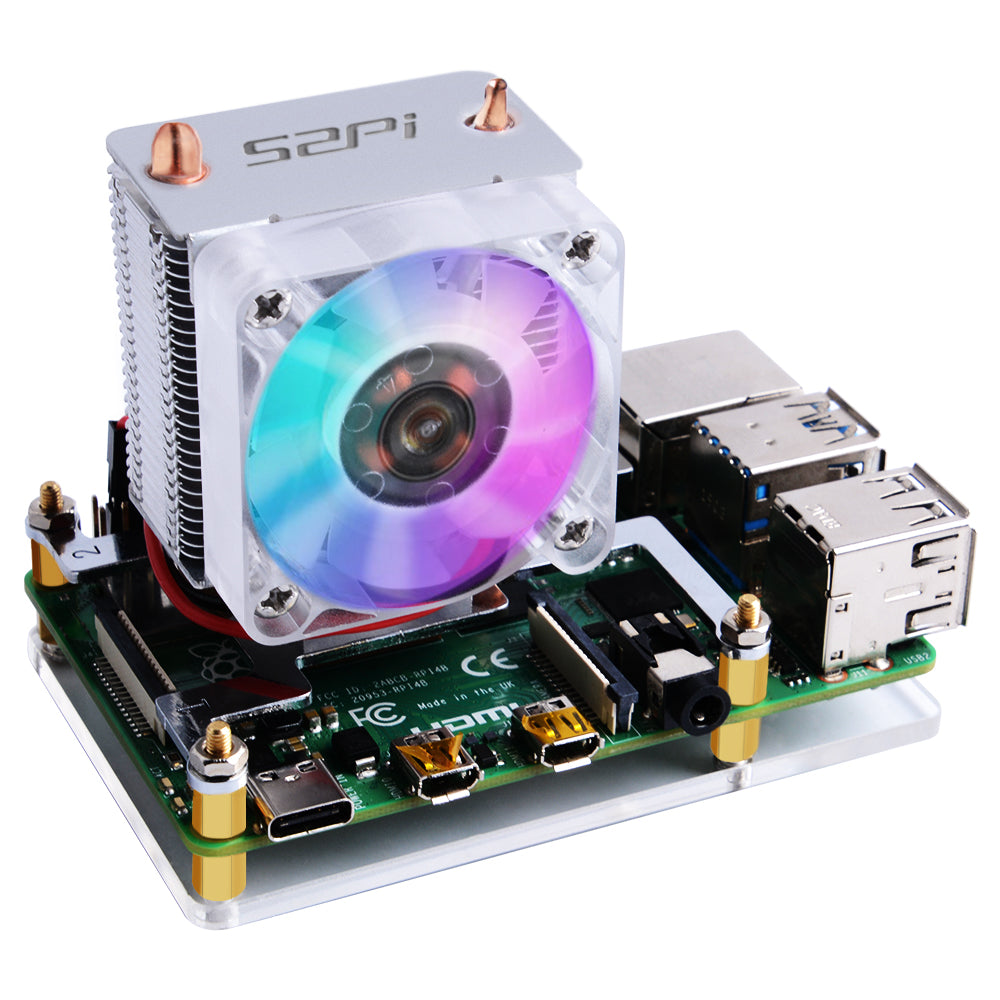 52PI ICE-Tower CPU RGB LED Light Cooling Fan V2.0 for Raspberry Pi 4 B / 3B+