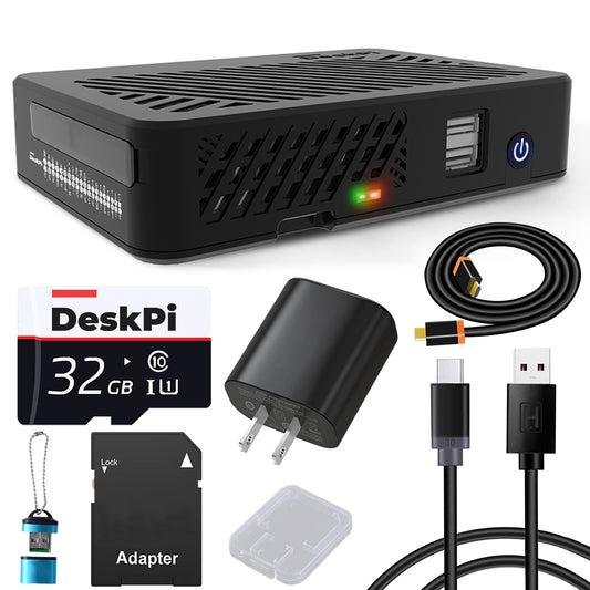 DeskPi Lite 4B Case - With Q3 Power Supply / 32GB Card / USB Card Reader