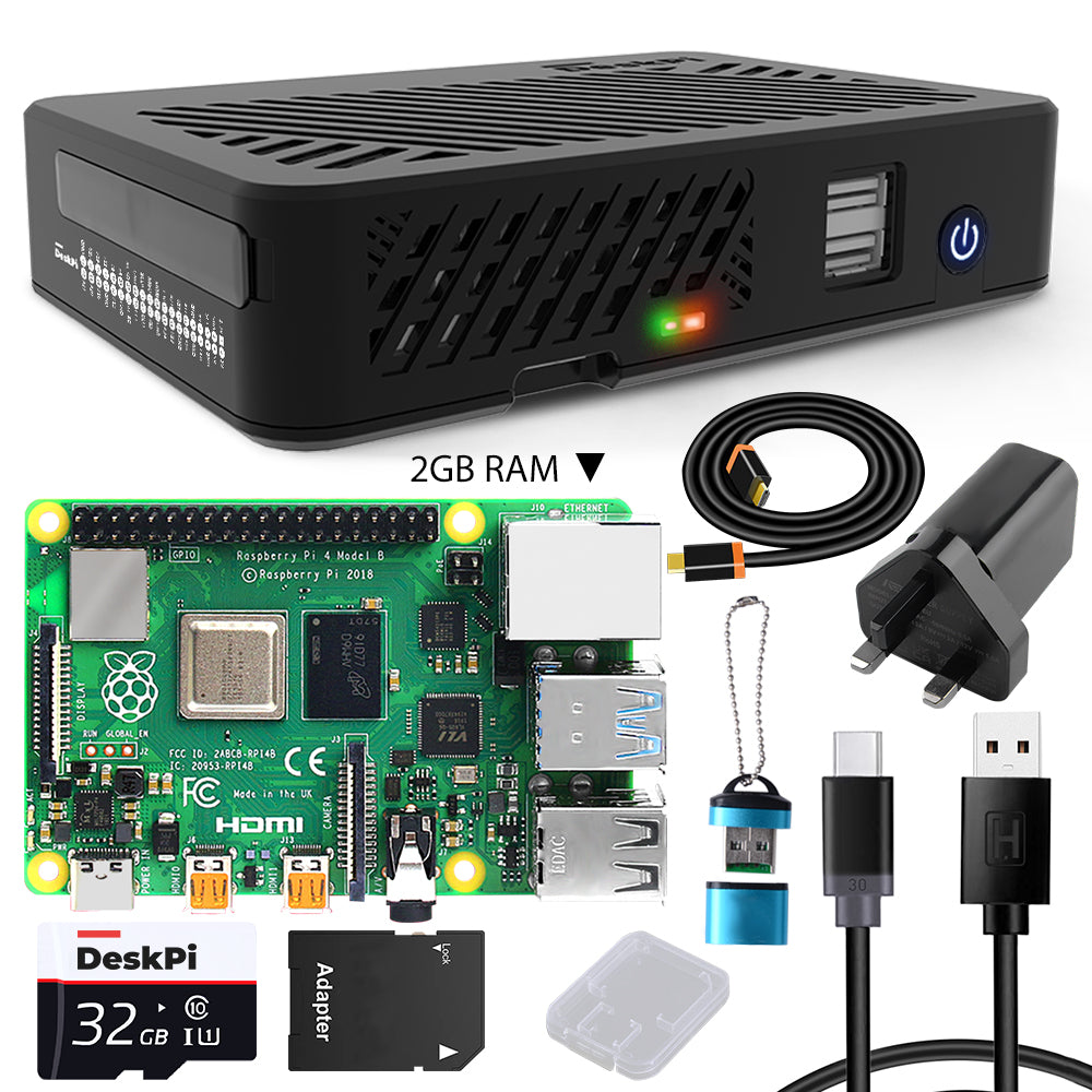 DeskPi Lite for Raspberry Pi 4, With Power Button/ Heatsink with PWM Fan/ Dual Full-Size HDMI/Extra Two USB Port