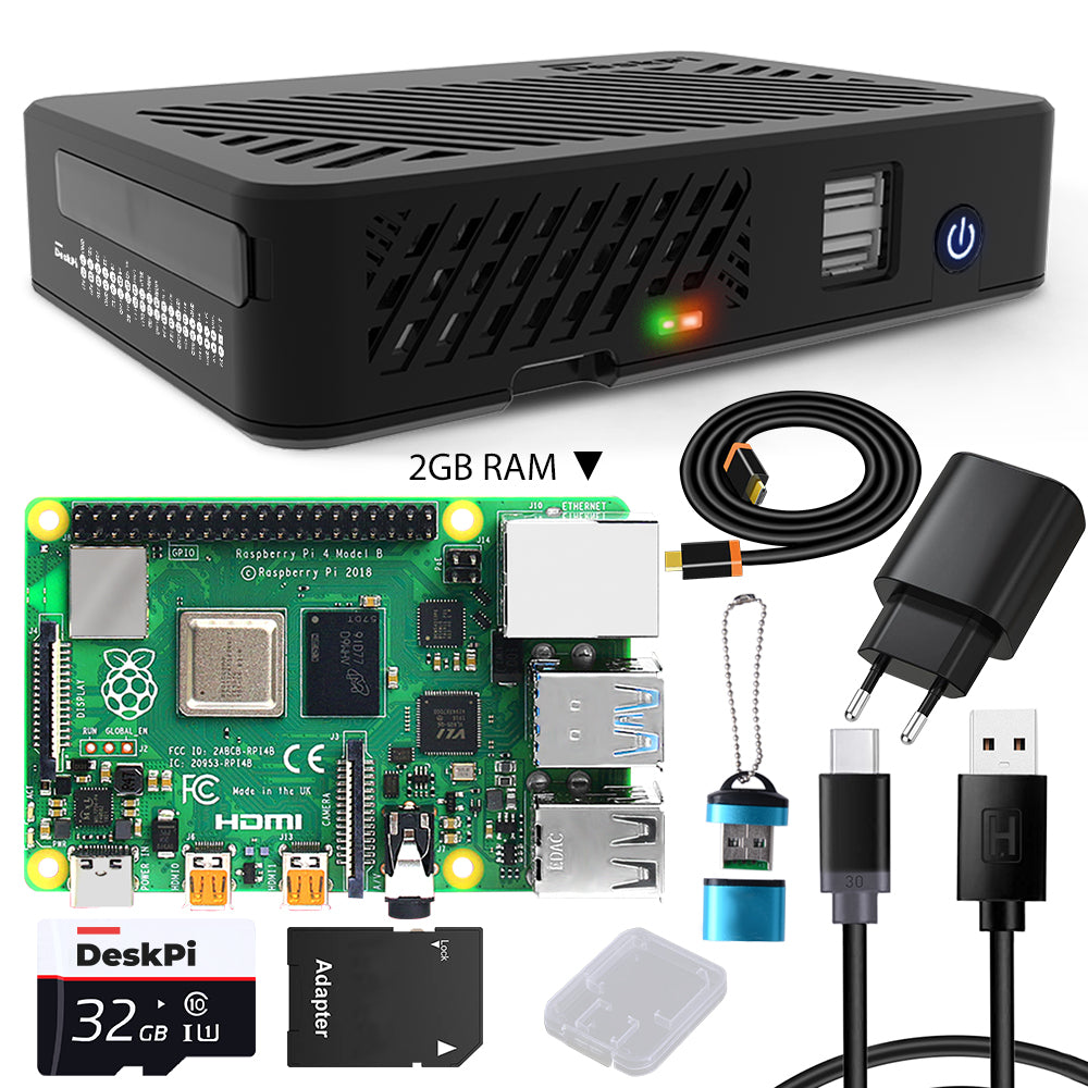 DeskPi Lite for Raspberry Pi 4, With Power Button/ Heatsink with PWM Fan/ Dual Full-Size HDMI/Extra Two USB Port