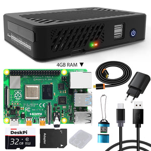DeskPi Lite Case Full Kit with Raspberry Pi 4 Board - 4GB RAM / Q3 Power Supply / 32GB Card / USB Card Reader