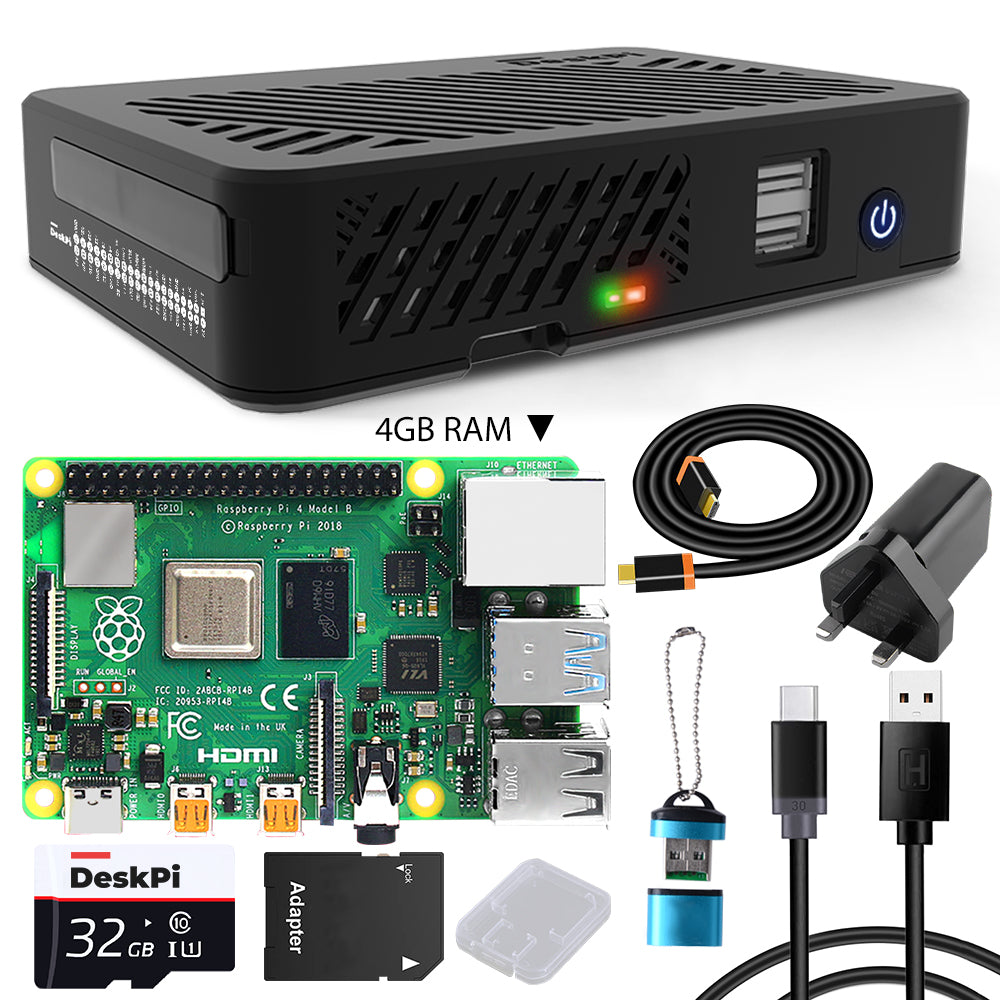 DeskPi Lite for Raspberry Pi 4, With Power Button/ Heatsink with PWM Fan/ Dual Full-Size HDMI/Extra Two USB Port