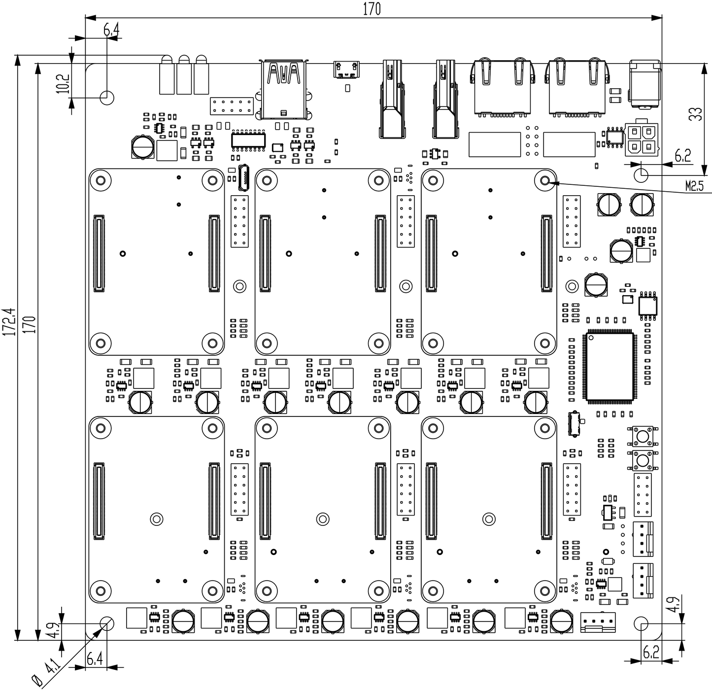 DeskPi Super6C Raspberry Pi CM5/CM4 Cluster Mini-ITX board 6 RPI CM4 supported, Power Supply Included