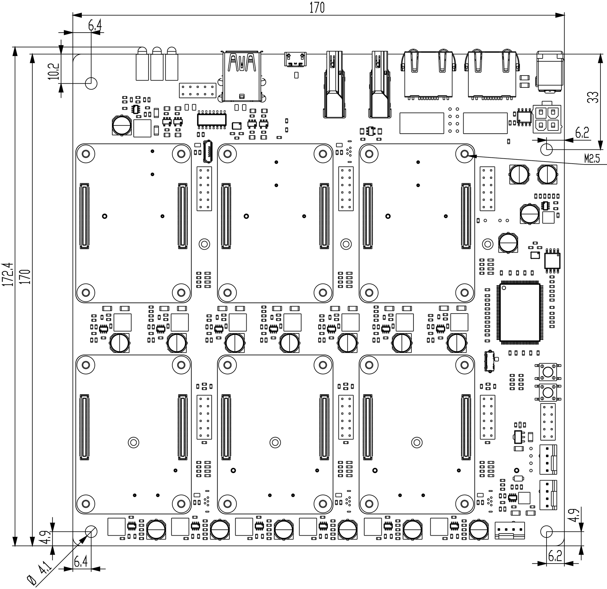 DeskPi Super6C Raspberry Pi CM4 Cluster Mini-ITX board 6 RPI CM4 suppo ...