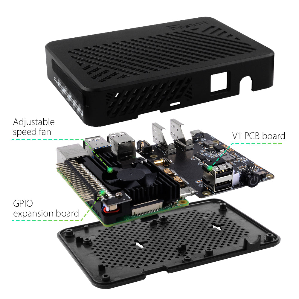 DeskPi Lite for Raspberry Pi 4, With Power Button/ Heatsink with PWM Fan/ Dual Full-Size HDMI/Extra Two USB Port